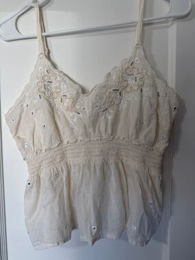 Shyanne Cream Embroidered Eyelet Tank Top